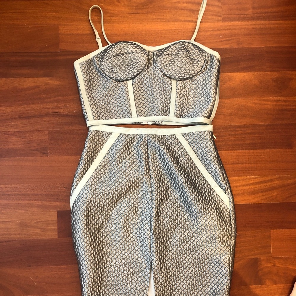 Jonathan Simkhai matching silver top and skirt